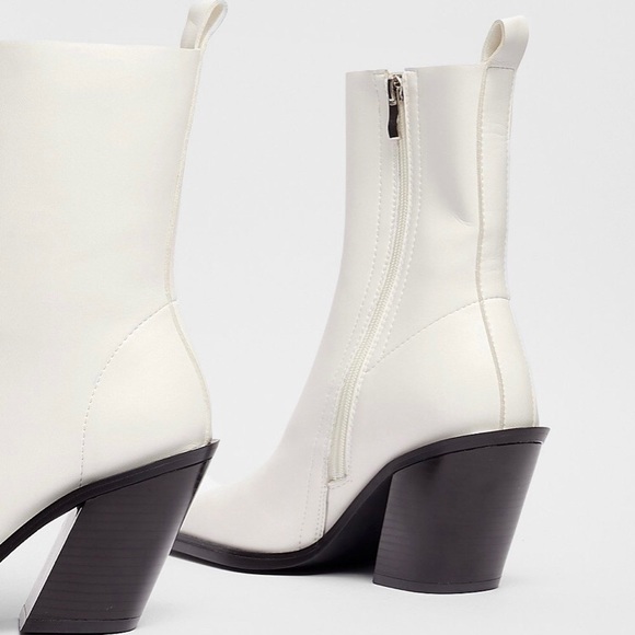 White Faux Leather Western Ankle Boots - Picture 2 of 7